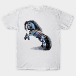 Friesian Black Stallion Horse Medieval Watercolor T-Shirt